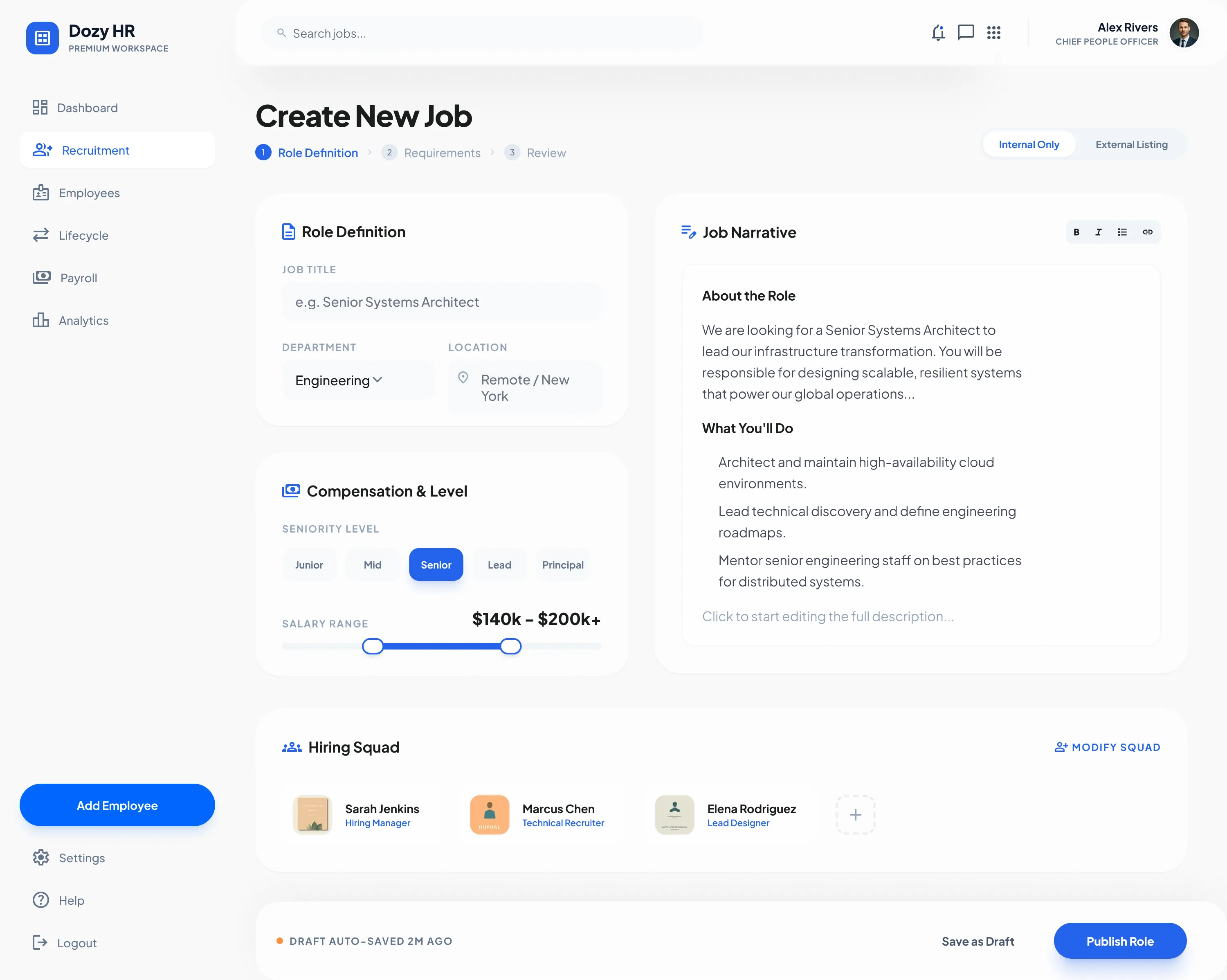 Job Creation — structured form with spatial depth